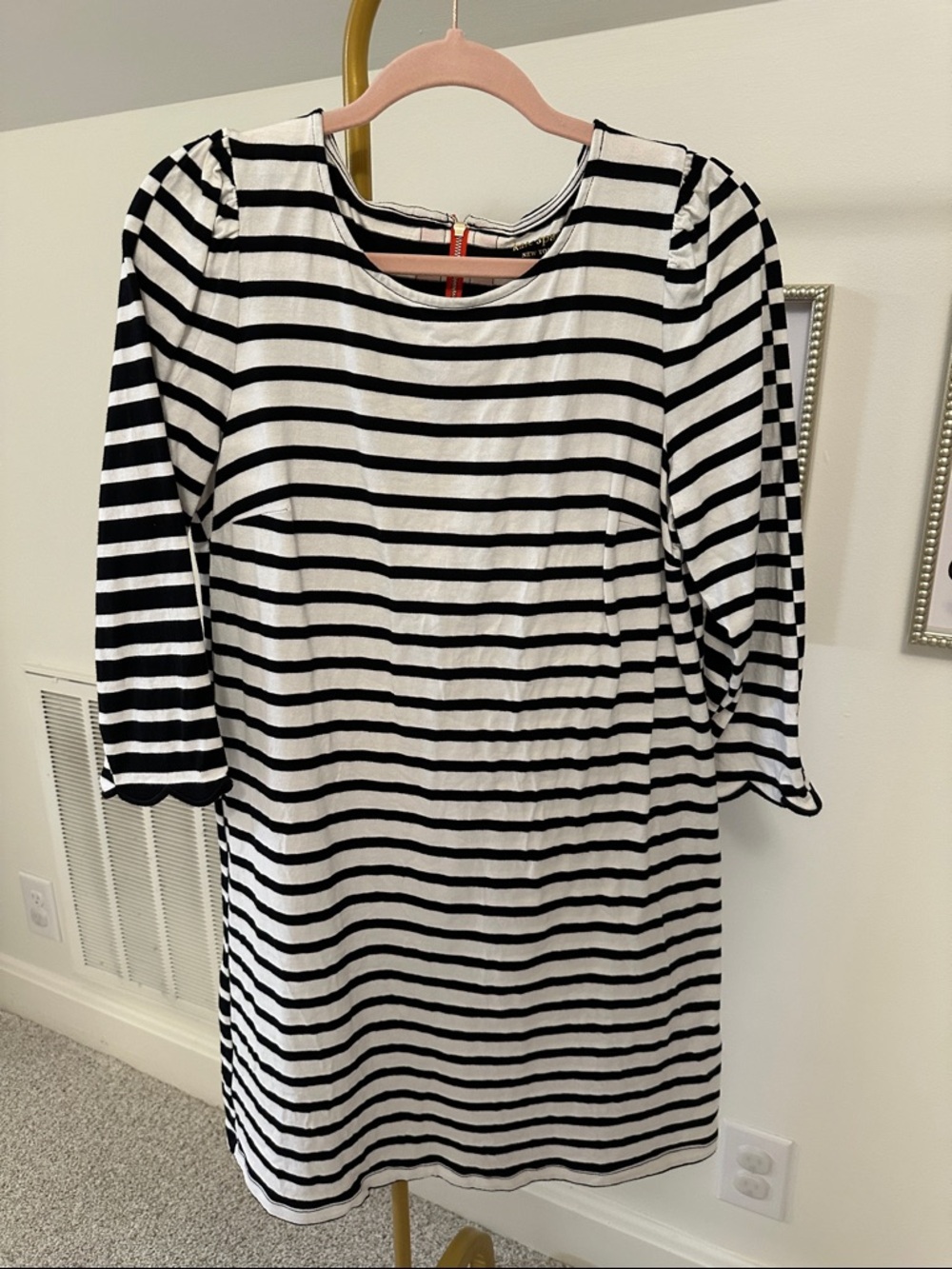 kate spade Black and White Striped Dress with Red Zip Detail